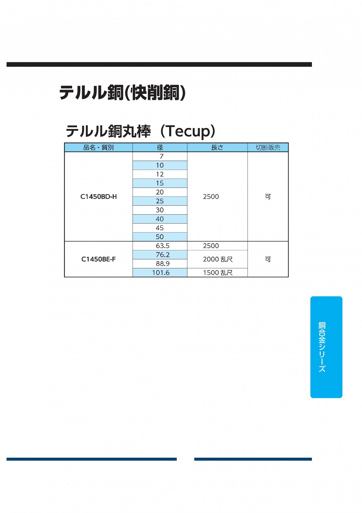 テルル銅丸棒 快削銅丸棒(C1450)