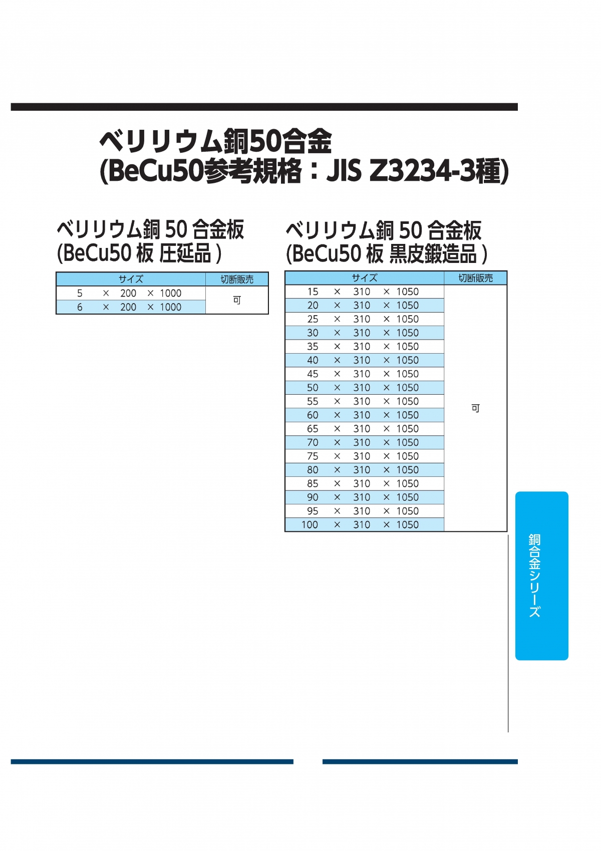 ベリリウム銅50合金板(圧延品 / 黒皮鍛造品)